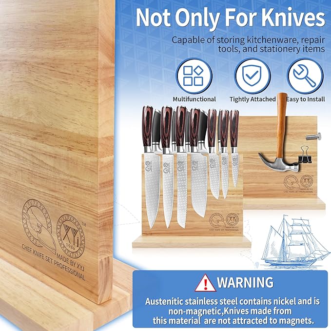 XYJ Magnetic Knife Block,Double-Sided Knife Holder,Knife Block with Strong Magnets,Kitchen Cutlery Display Stand, Knives Storage Rack,Large Capacity, Strongly Magnetic Organizer Tool