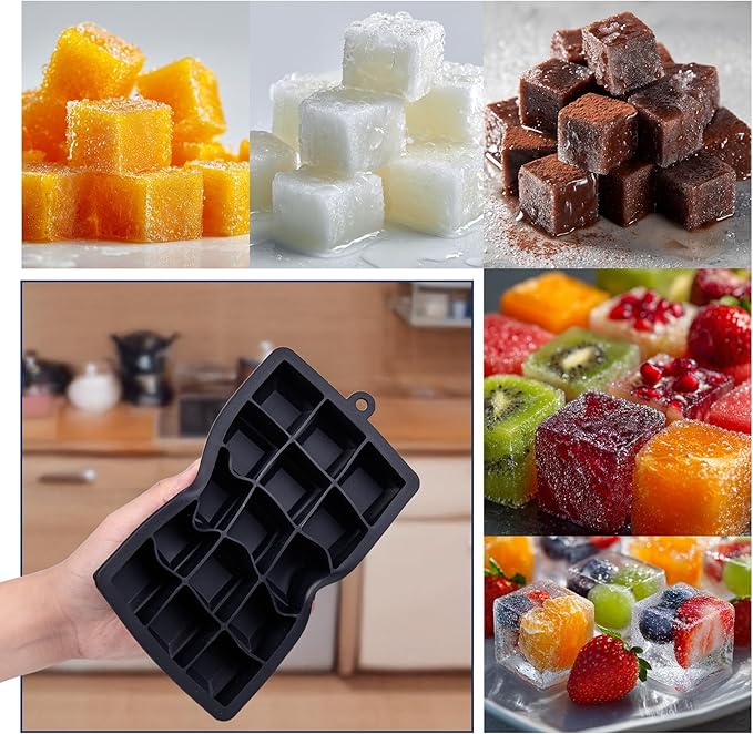 Ice Cube Tray with Lid, Ice Trays for Freezer, 2 Pack 30 Cubes, Silicone Square Ice Molds for Whiskey,Cocktails and Daily Drinks, BPA Free Easy Release, Includes Ice Cube Tongs