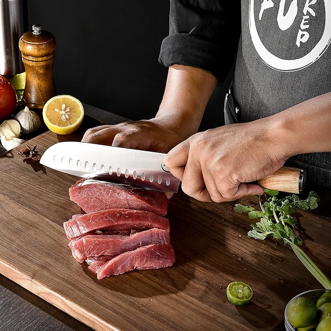 Santoku Knife Kitchen Knife Ultra Sharp Santoku Knife 7 Inch - High Carbon Stainless Steel - Ergonomic Resin Handle, Best Choice for Home Kitchen Chef Knife, Blue