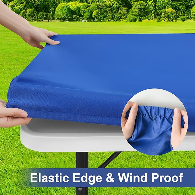 homing Rectangle Table Cloth Cover, Waterproof Polyester Elastic Fitted Tablecloth, Fits for 4 Foot Folding Tables, Washable Table Protector for Picnic, Camping, Outdoor (Blue, 24" x 48")