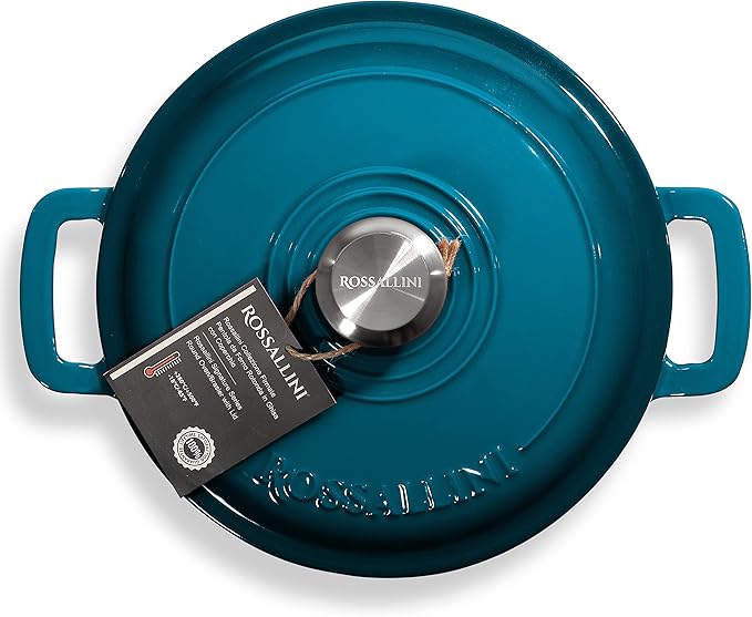 Signature Enameled Cast Iron Dutch Oven, Non-Stick Serving Pot with Tight Fitting Lid for Perfect Roasting, Baking, Sauteing, and Bread Making | 13.5Q (12.7L) - Ocean Blue