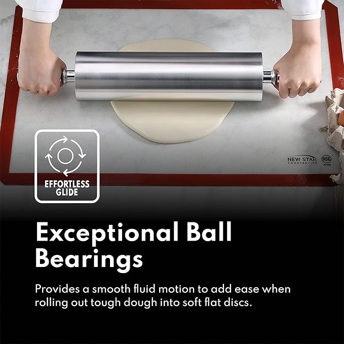 New Star Foodservice 37500 Extra Heavy Duty Restaurant Aluminum Rolling Pin, 13", Silver