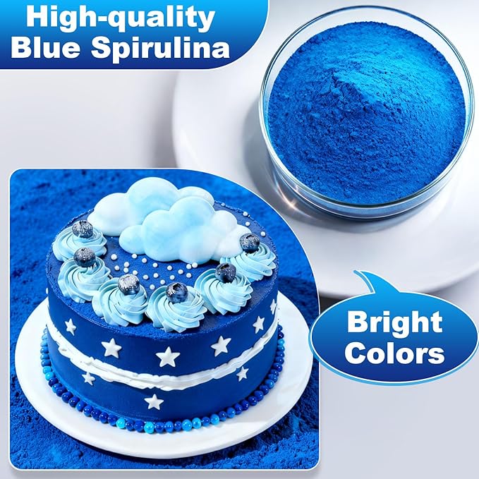 Blue Spirulina Powder - 40g Natural Blue Food Coloring, No Fishy Smell, 100% Vegan Phycocyanin Extract Spirulina Powder, Plant Based Food Dye for Cake Decorating, Smoothie, Baking, Drinks