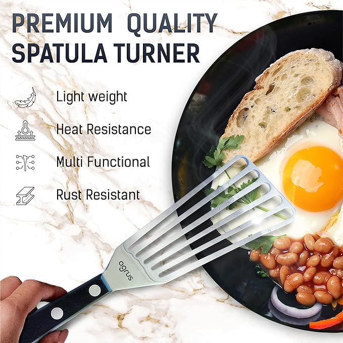 Fish Spatula Stainless Steel, Size 11 inch, Blade 6.5 inch, Plastic Handle, Flexible Metal, Angled Slotted Turner