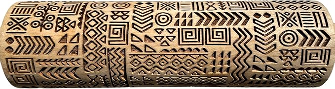 TRIBAL Embossing Rolling Pin. Laser Engraved Dough Roller for Embossed Cookies or Pottery by Algis Crafts