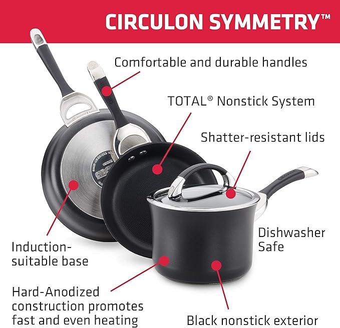 Circulon Symmetry Hard Anodized Nonstick Stir Fry / Wok Pan with Helper Handle - 14 Inch, Black