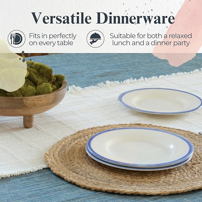 Portmeirion Potter's Brushstroke Dinner Plate (Set of 4) - 8" Earthenware Plates with Classic Brushstroke Rim - Microwave, Dishwasher, Freezer, Oven Safe - Ideal Modern Dinnerware Set (Blue)