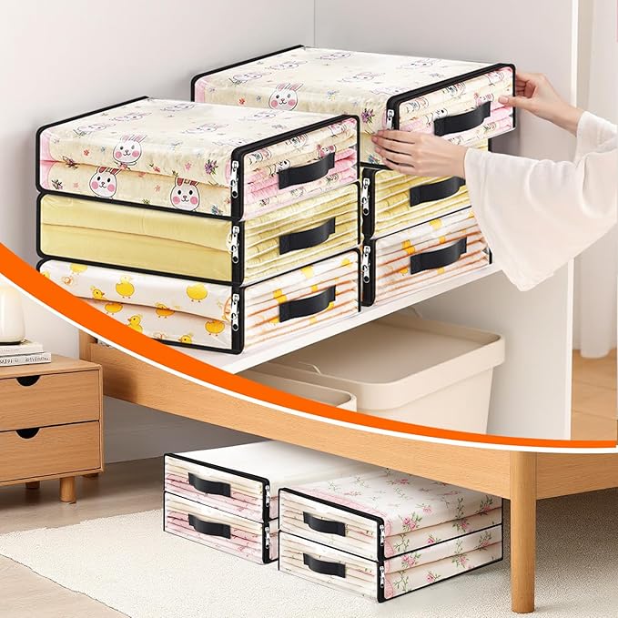 SpaceWhisper 6 Pack Clear Storage Bags, Plastic Blanket Storage Bags with Zipper and Handle, Moving Bags for Comforter, Bedding & Clothes, Closet Organizer and Under Bed Storage (15.7x13.8x3.9 Inch)