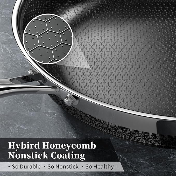 Innerwell Stainless Steel Frying Pans 11 Inch Titanium Ceramic Nonstick Frying Pans Hybrid Tri-Ply Nonstick Honeycomb Kitchen Cooking Pan Compatible with All Cooktops PFOA/PFAS/PTFE Free