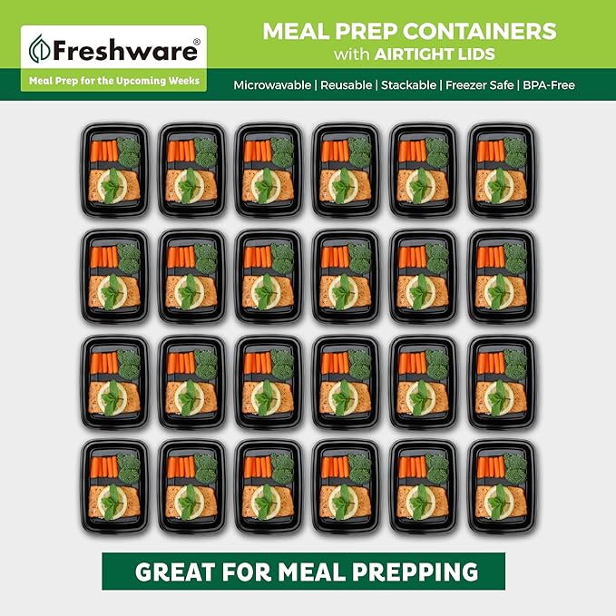 Freshware Meal Prep Containers [150 Pack] 1 Compartment Food Storage Containers with Lids, Bento Box, BPA Free, Stackable, Microwave/Dishwasher/Freezer Safe (28 oz)