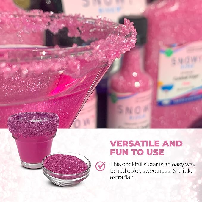 Snowy River Pink, Cocktail & Margarita Sugar Rimmer - Vibrant Color Glass Rimming Sugar with Medium Crystal Texture - 16oz