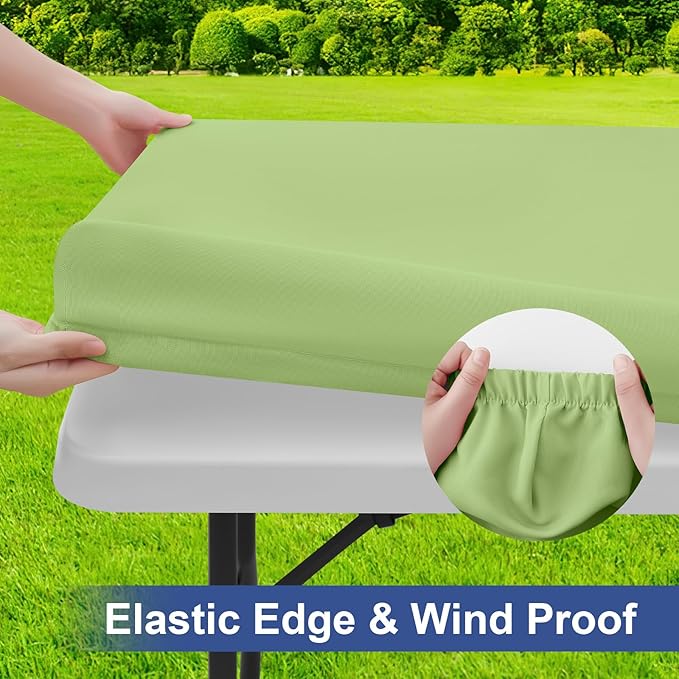 homing Rectangle Table Cloth Cover, Waterproof Polyester Elastic Fitted Tablecloth, Fits for 8 Foot Folding Tables, Washable Table Protector for Picnic, Camping, Outdoor (Sage Green, 30" x 96")