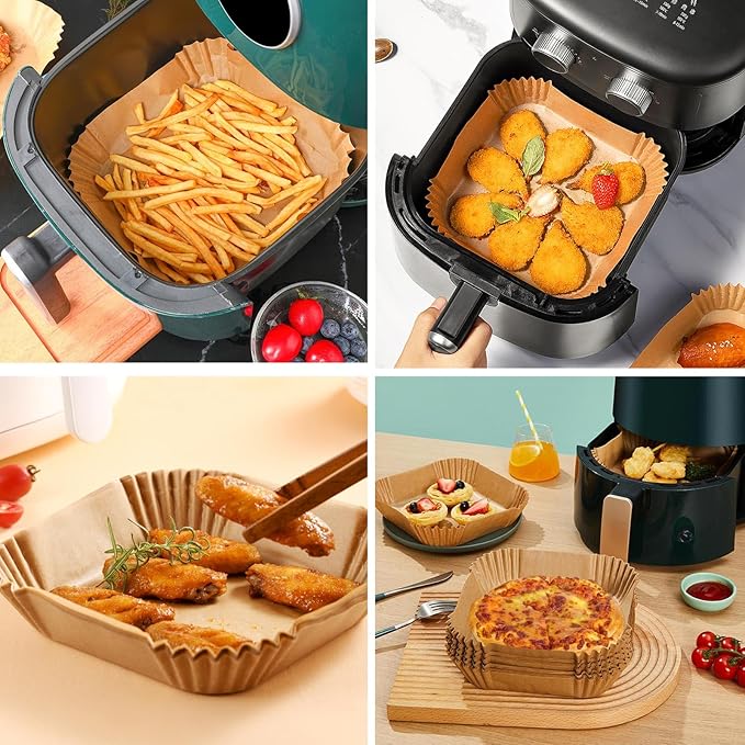 200Pcs Air Fryer Paper Liners, 8 Inch Square Disposable Paper Liner, Non-stick Parchment Paper for Frying Baking Roasting Microwave Oven