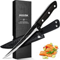 Huusk Fish Fillet Knife with Sheath - Hand Forged 7 Inch Boning Knives for Meat Trimming, Japanese Brisket Trimming Knives with Wooden Handle for Outdoor Camping, Gift for Men