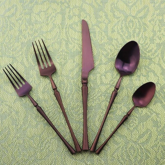 Gugrida Unique & Beautiful Flatware Set - 20 Piece Iridescent Silverware Sets | 18/10 Stainless Steel Reusable Cutlery Set | Purple Utensils Service For 4 with Dessert Fork, Knife, Spoon, Dinner Fork