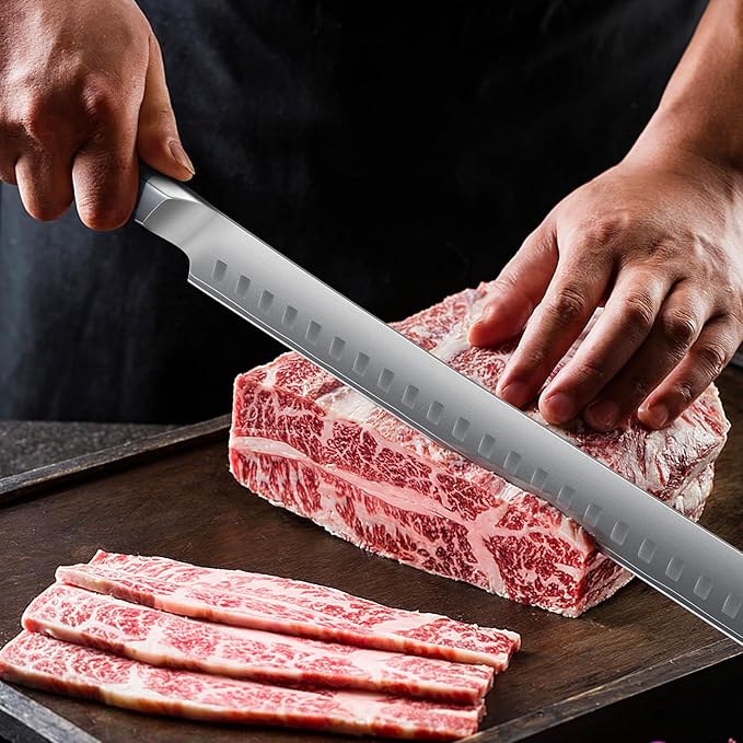 Brisket Slicing Knife, 11.6 Inch Carving Knife, Japanese High Carbon Steel Slicing Knives with VG10 Steel Core & G10 Handle, Full Tang Ultra Sharp Meat Cleaver for BBQ, Turkey, Roast, Brisket