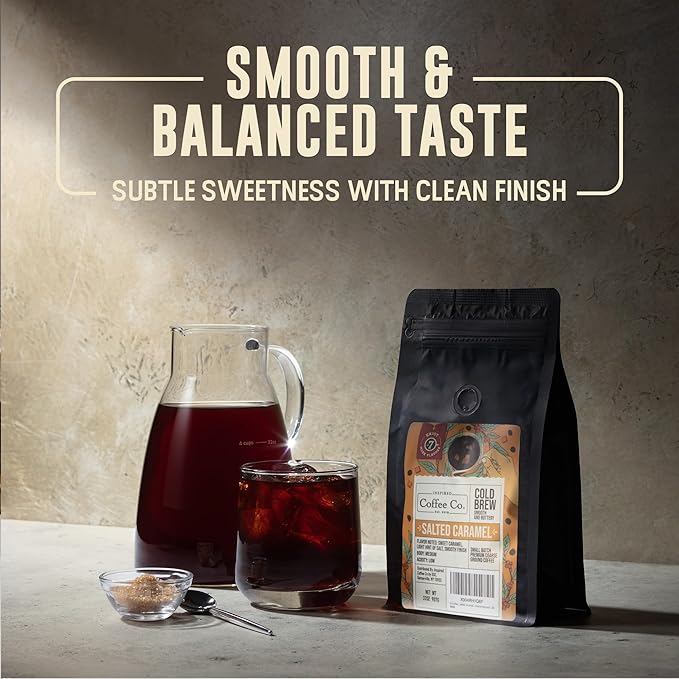 Inspired Coffee Co Salted Caramel Flavored Cold Brew Coffee Coarse Ground Coffee Beans Medium Roast - Low Acid Coffee Smoother Taste - 100% Arabica - 12 oz. Resealable Bag