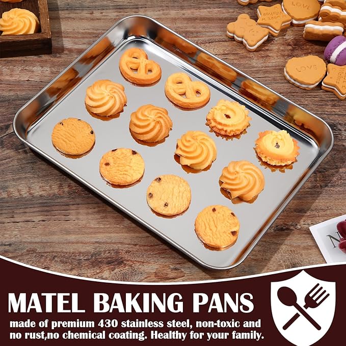 meekoo 24 Pcs Baking Sheet Pan Cookie Sheet Set for Oven Stainless Steel Trays Nonstick Small Serving Tray Cake Toaster Metal Food Trays, Oven and Dishwasher Safe(10 x 8 x 1 Inch)