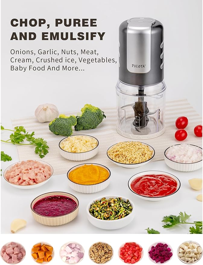 Mini Food Processor 2 Cup Small Electric Food Chopper 2 Speed for Vegetables, Meat, Fruits and Nuts with 4 Stainless Steel Blades, 400-Watt, Light Gray