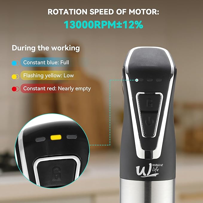 3-in-1 Cordless Hand Blender Set - One-Touch Control & Safety Lock, Immersion Blender with Whisk and Frother for Lattes, Desserts, Soups, Dishwasher-Safe