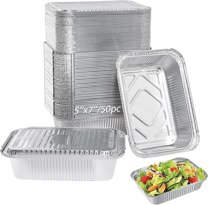 Notwoe® 50pc Disposable Aluminum Pans With Lids, 7x5 Combo Set, Disposable Baking and Cake Pan. (50 Pack w/Lids)