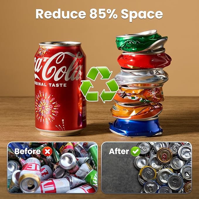 Can Crusher with Auto-Drop Recycling System | Built-In Bottle Opener | 8-16oz Capacity | Includes Kitchen Storage Bag | Heavy Duty Metal Design, Space-Saving & Hands-Free Operation- Halloween gifts