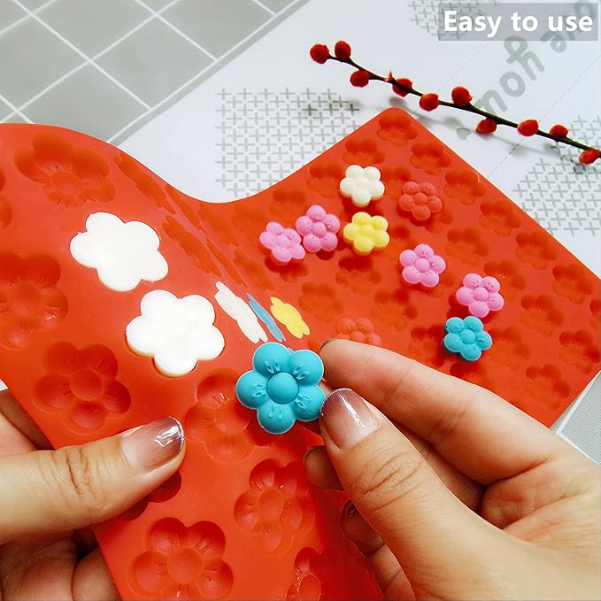 Heart Flower Blossom Molds Silicone for Chocolate Candy Gummy Cream Cheese Mints, Small Wax Melt Molds Flower Baking Molds Ice Cube Tray
