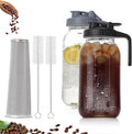2 Quart Glass Pitcher with Lid for Fridge, Cold Brew Coffee Maker 64 oz, 2 Pack Airtight Leakproof Iced Tea Pitcher with Stainless Steel Filter, New Years Gifts for Friends (Black & Gray)