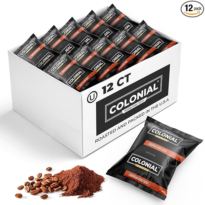 Colonial Coffee 12 Count Single Pot Coffee Packets – 100% Arabica Colombian, Medium Roast | Pre-Measured Frac Packs for 12 Cup Maker | Bulk Ground Gourmet Coffee for Home & Office