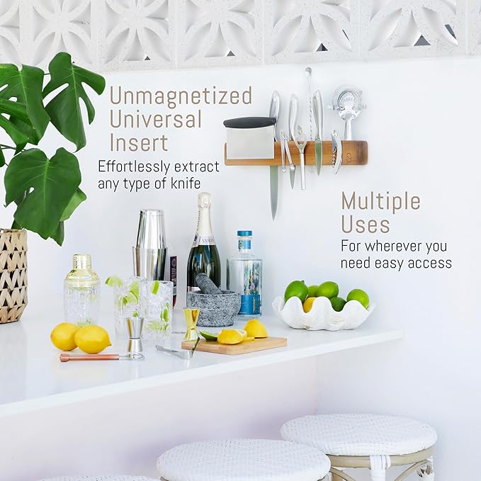 Premium 16 inch Magnetic Knife Holder for Wall with 2x Storage & Charming Wood - Knife Magnetic Strip, Under Cabinet Magnet Knives Storage - Magnet Strip Rack Kitchen Utensil Holder Organizer Tool