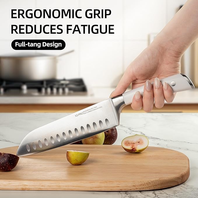 Knife Set Premium, Japanese 15 Pcs High Carbon Stainless Steel Kitchen Knife Block Set with Sharpener, Razor Sharp Knives Set for Kitchen with Natural Wood Block, Long-Lasting Edge