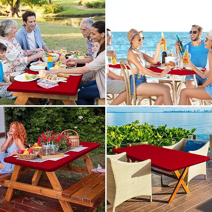 homing Rectangle Table Cloth Cover, Waterproof Polyester Elastic Fitted Tablecloth, Fits for 6 Foot Folding Tables, Washable Table Protector for Christmas, Holiday, Party (Red, 30" x 72")