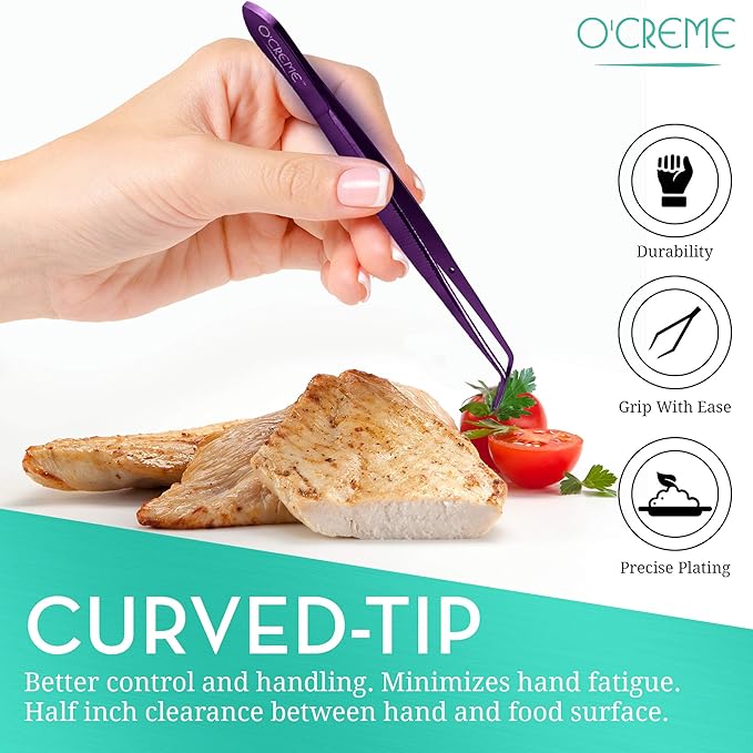 O'Creme Curved Tweezers 6.25 Inch Fine-Point Stainless Steel, Purple