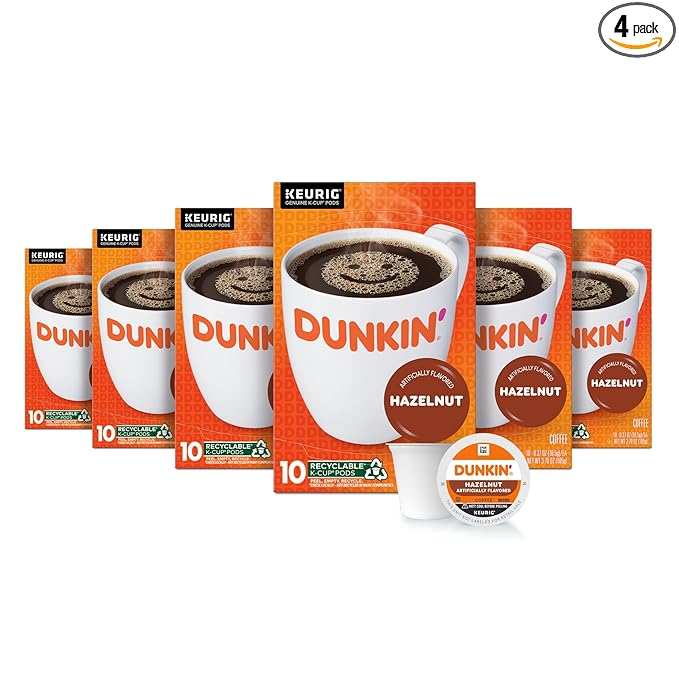 Dunkin' Hazelnut Flavored Coffee, 60 Keurig K-Cup Pods,10 Count (Pack of 6)