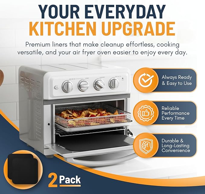 Toaster Oven Liners for Bottom of Oven (2 Pack) Reusable Non-Stick Heat Resistant Toaster Liners, Compatible with Ninja, Cuisinart, Emeril Lagasse & More, Toaster Mat, 12"x12" (Black)