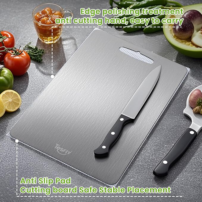New Titanium Cutting Board-100% Pure Titanium Cutting Boards For Kitche,Easy to clean, Double-sided food-grade Cutting Board For Meats, Fruits And Vegetables (15 * 11)