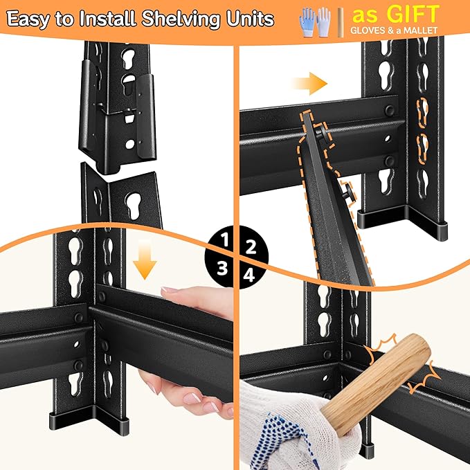 Adjustable Shelving Units and Storage, 48”W Garage Shelving Heavy Duty,2800LBS Loads 5-Tier Garage Storage Shelves, Metal Shelves for Living Room,Pantry,48”W×24”D×78”W,Black