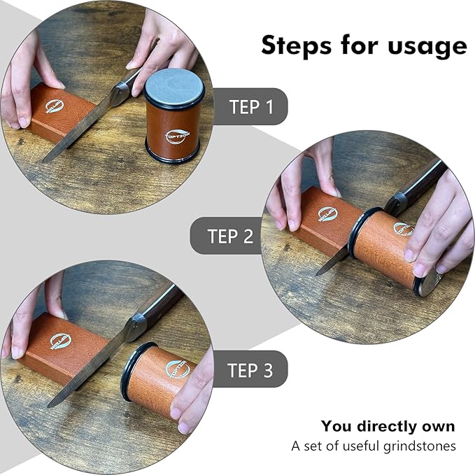Toptzon Diamond Brown Rolling Knife Sharpener – Roller Knife Sharpener Kit with 15 & 20 Degree Magnetic Angle Stand & Leather Strop Paddle Kit - Easy Sharpening for Kitchen Knife (Modern Brown)