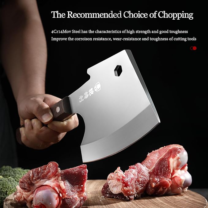 Kitory Meat Cleaver, Heavy Duty Bone Chopper Cleaver Knife, Full -Tang Axes Shape Super thick Blade, Bone Breaker, Butcher’s Kitchen Knife for Meat Cutting, Black Wenge Wood Handle -2025 Gifts