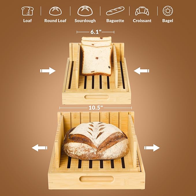 Slicer for Homemade Loaves – Adjustable Bamboo Bread Cutter, Wide Sourdough Slicing Guide, Gift for Home Bakers