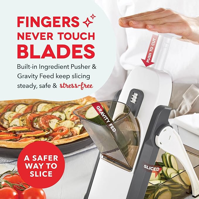 DASH Safe Slice® Mandoline Slicer, Julienne + Dicer for Vegetables, Meal Prep & More with 30+ Presets & Thickness Adjuster - Grey