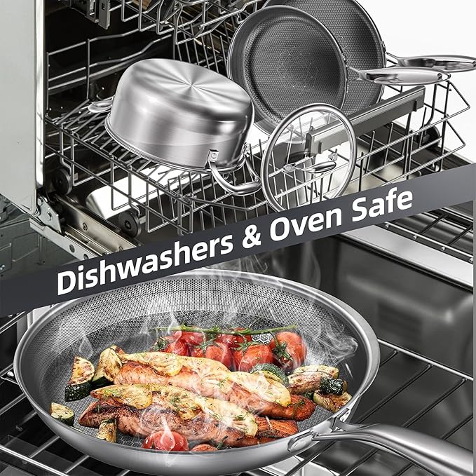 COOKING KING 12-Inch Stainless Steel Pan, Hybrid Nonstick Frying Pan, Skillet, 3-Ply Clad Cookware, Even Heat Distribution, Dishwasher & Oven Safe, with Stay-Cool Handle, Induction Compatible
