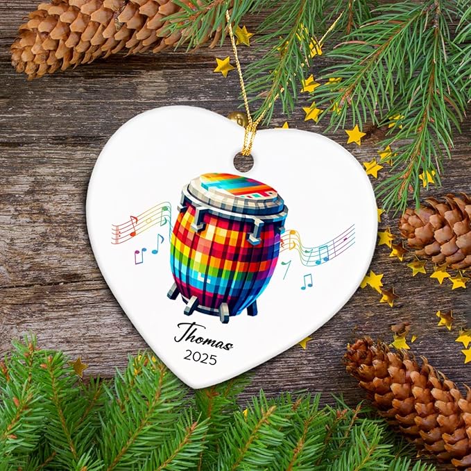 Bongo Xmas Ceramic Ornament Tree, Custom Bongo Player Ornament Gifts, Musical Instrument Ceramic Ornaments Christmas Hanging 2025, Personalized Instrumentalist Ornaments Keepsake with Name & Year