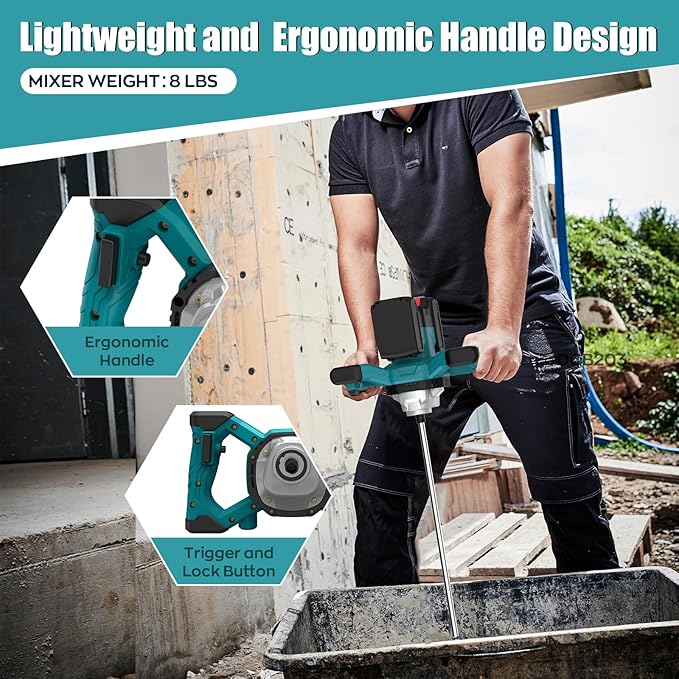 IMAYCC Cordless Cement Mixer, Portable Concrete Mixer,21V 6 Speed Mixing Drill, 1000W Drill Mixer for mud,Motar,Paint, Grout, Plaster,Thinset etc.