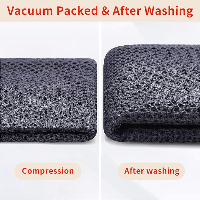 Homaxy 100% Cotton Waffle Weave Kitchen Dish Towels, Ultra Soft Absorbent Quick Drying Cleaning Towel, 13 x 28 Inches, 8-Pack, Dark Grey