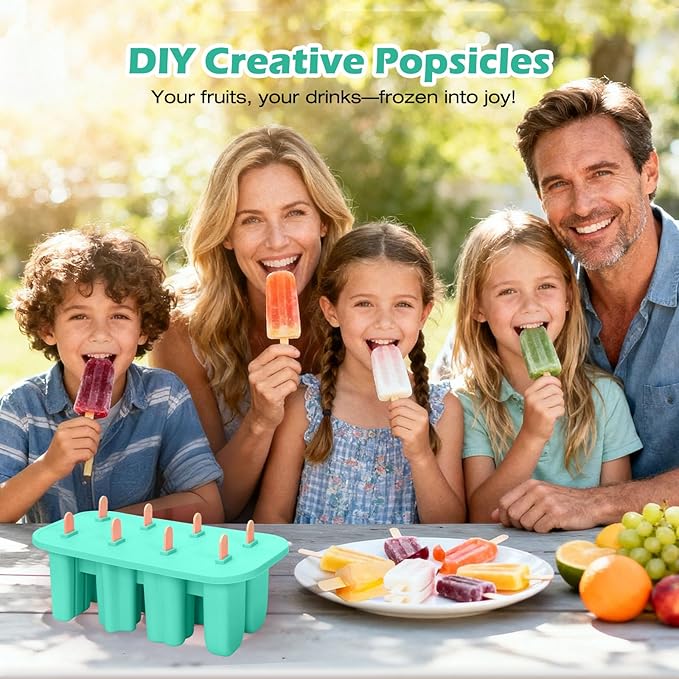 Popsicles Molds, 8-Cavity Silicone Popsicle Molds with 50 Sticks, BPA-Free Ice Pop Mold Popsicle Maker with Funnel & Cleaning Brush for Kids Adult Teens