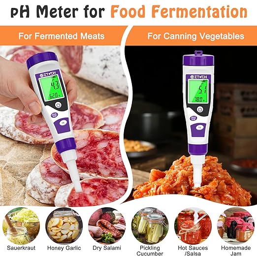 Food pH Meter, Digital pH Meter for Food Fermentation Canning Cooking, Smart Sourdough pH Tester for Bread Cheese Sauces, Measure pH in Water, Brewing, Meat, Sausages, Pickles, Sushi Rice