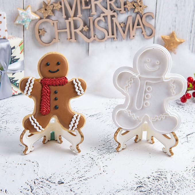 Flycalf Christmas Cookie Cutter Gingerbread Man Biscuit Cutter Baking Molds with Plunger Stamps Holiday PLA Accessories Gifts Decorative Party 3" Kitchen Cake Supplies