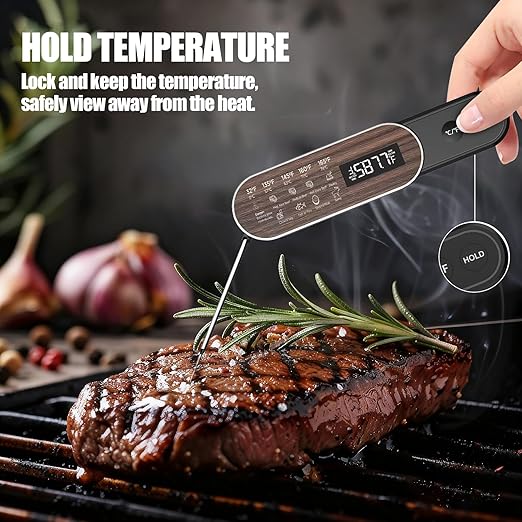 Smart Meat Thermometer Digital with Ultra-Fast 0.5 Sec Instant Read, NIST Certified ±0.5°F Accuracy, Auto-Rotating Backlight Display, IP67 Waterproof, Oven Safe for Grill, BBQ, Smoker, Candy