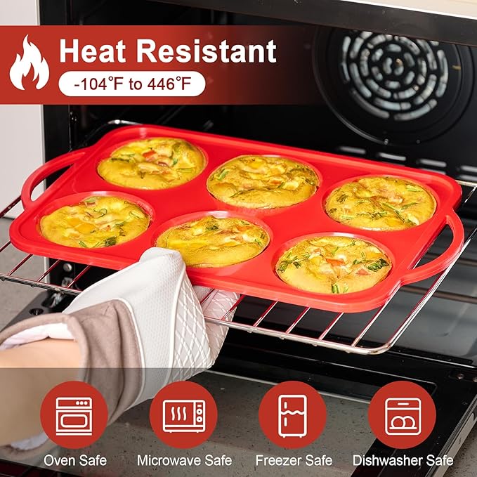 4 Inch Silicone Egg Mold for Breakfast Sandwiches with Metal Frame, Jumbo Size Muffin Top Pan, Silicone Egg Bite Baking Tray, BPA Free & Non-Stick